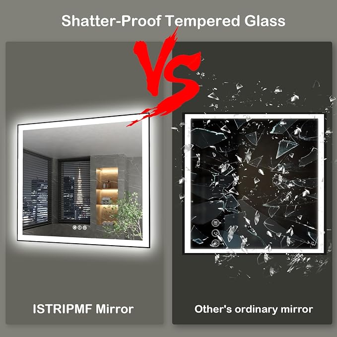 40x38 Inch LED Bathroom Mirror with Black Frame | Black Metal Frame, Front and Backlit, 3 Colors, Dimmable, Memory, Anti Fog, Tempered Glass, Lighted Mirror for Wall