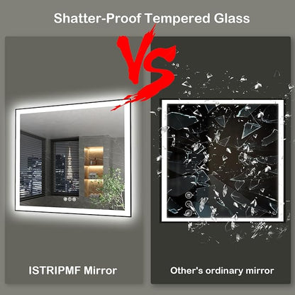 48x40 Inch LED Bathroom Mirror with Black Frame | Black Metal Frame, Front and Backlit, 3 Colors, Dimmable, Memory, Anti Fog, Tempered Glass, Lighted Mirror for Wall