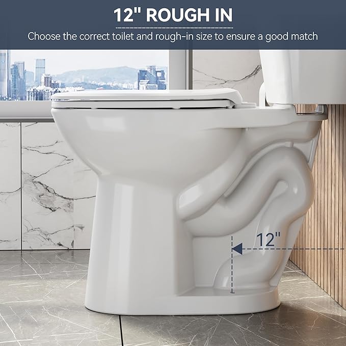 Two Piece Toilet with ADA Height, Elongated Ceramic Bowl and Locking PP Lid - Side Push Handle, CUPC Certified, Water Efficient 1.28 GPF, Modern Design