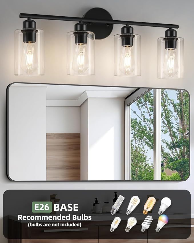 4-Light Bathroom Light Fixtures, Matte Black Vanity Lights for Bathroom