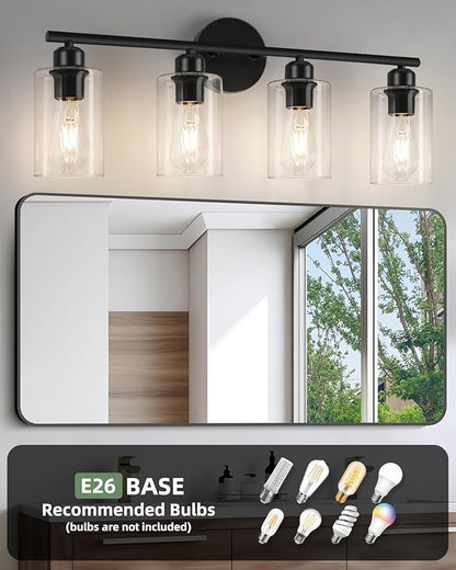 4-Light Bathroom Light Fixtures, Matte Black Vanity Lights for Bathroom