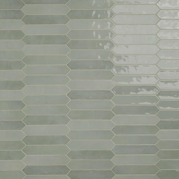 M S International Renzo Jade Glossy Ceramic Picket Wall Tile for Bathroom, Kitchen Backsplash, Accent, and Shower - Sample