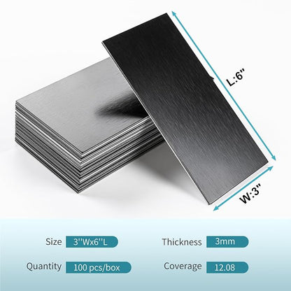 Vamos Tile 100-Piece Peel and Stick Backsplash Seamless Tile,3''x6'' Brushed Black Metal Subway Tile,Stick on Backsplash for Kitchen/Bathroom/Laundry Room
