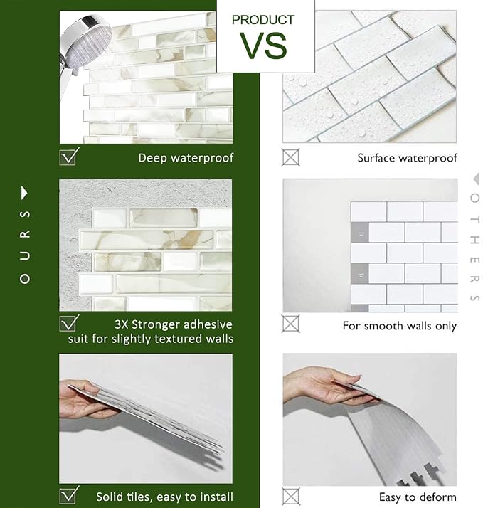 STICKGOO Thicker Design Peel and Stick Tile Backsplash, 12”×12”Stick on Backsplash for Kitchen, Self Adhesive Tile for Kitchen Backsplash and Bathroom(10 Sheets, Faux Calacatta Marble)