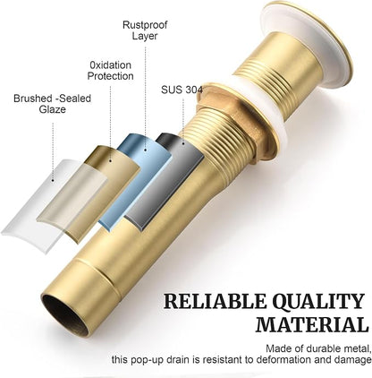 Pop up Sink Drain Stopper for Bathroom Vessel Vanity Sink Art Basin Brushed Gold, Small Cap Without Overflow, Metal Pop-up Drain Strainer with Detachable Basket Stopper | Pop Up Drain, Made of Metal, Small Cap, with Detachable Basket Stopper, Drain Fas...