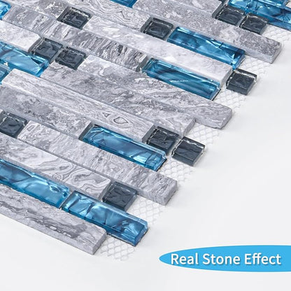Art3d Grout Decorative Tile, Blue/Gray, Glass, for Kitchen Backsplash or Bathroom Backsplash (5 Pack)