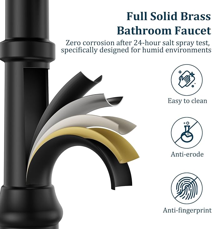 Matte Black Vessel Sink Faucet Brass Tall Waterfall Bathroom Faucet | Bathroom Sink Faucets Single Handle with Pop Up Drain Without Overflow and Supply Hoses Mixer Tap Deck Mount by BATHLAVISH
