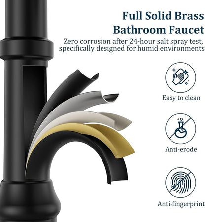 Matte Black Vessel Sink Faucet Brass Tall Waterfall Bathroom Faucet | Bathroom Sink Faucets Single Handle with Pop Up Drain Without Overflow and Supply Hoses Mixer Tap Deck Mount by BATHLAVISH