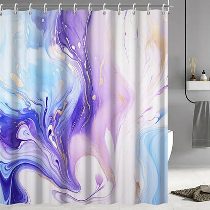 Purple Shower Curtain, Ombre Purple and Blue Marble Shower Curtain for Bathroom Waterproof Abstract Shower Curtain Set with Hooks, 72x72 Inch