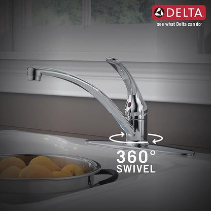 Delta Foundations Chrome Kitchen Faucet with Side Sprayer, Contemporary 4 Hole Kitchen Sink Faucet, Single Handle, Chrome B4410LF