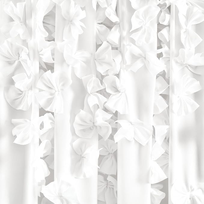 Lush Decor Riley Light Filtering Window Curtain Panel, Single 54" W x 95" L, White - Cute White Curtains for Bedroom - Bow Decor - Coquette Curtains for Windows