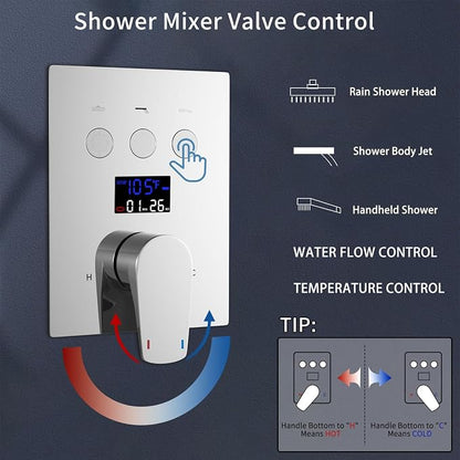 Dual Rain Shower Head System Ceiling Mount 14x20inch LED Shower Head and 8 Inch Side Shower Head with Handheld, Rainfall Shower Faucet Set (Chrome)
