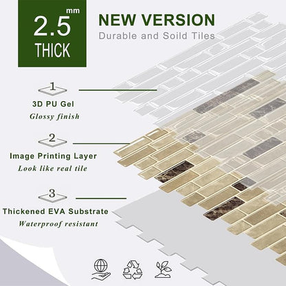 STICKGOO Thicker Peel and Stick Backsplash Tile for Kitchen and Bathroom | 10 Sheets of 12”×12” - 3D Vinyl Self Adhesive Wall Tiles Stick on Backsplash for Kitchen & Bathroom(Reddish Brown)