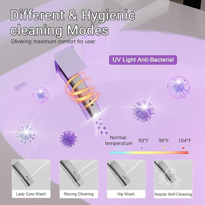 Smart Bidet Toilet w/Tank Heated Seat Cleaner Tablets Auto Flush/Lid&Seat | Foot Sensor UV-C light Electric Modern One Piece Toilet with Dryer LED Display Siphon Flush 1.28 GPF MAP 1000g