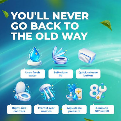 Bidet Toilet Seat for Elongated Toilets, Non-Electric, Dual Nozzle, Soft Close, Self-Cleaning, Ambient Water Temperature, Easy Installation, Reduce Toilet Paper Usage