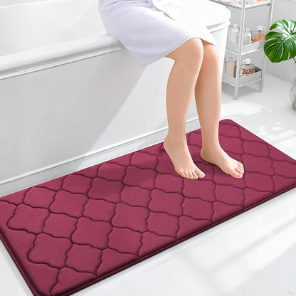 OLANLY Memory Foam Bath Mat Rug 47x20, Ultra Soft and Absorbent Bathroom Rugs, Non-Slip, Comfortable, Machine Washable Bath Carpet for Bathroom Floor, Tub, Shower and Home Decor Accessories, Burgundy