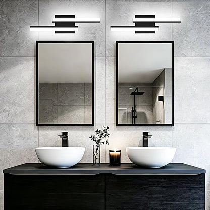 Modern Bathroom Light Fixtures Over Mirror: ETL Certified 18-Inch Retractable Vanity Light Bar for Bathroom, Dimmable LED Black Bathroom Lamp IP44 - Wall Light Fixture 5700K Cool White(1 Pack)