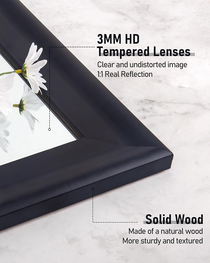 Black Wall Mirror for Bathroom,Rectangle Rustic Large 30 x 48 inch Mirrors | Hanging Vanity Mirror with Wood Grain Finish for Living Room,Bedroom,Entryway