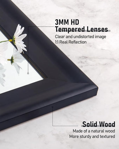 Black Wall Mirror for Bathroom,Rectangle Rustic Large 30 x 48 inch Mirrors | Hanging Vanity Mirror with Wood Grain Finish for Living Room,Bedroom,Entryway