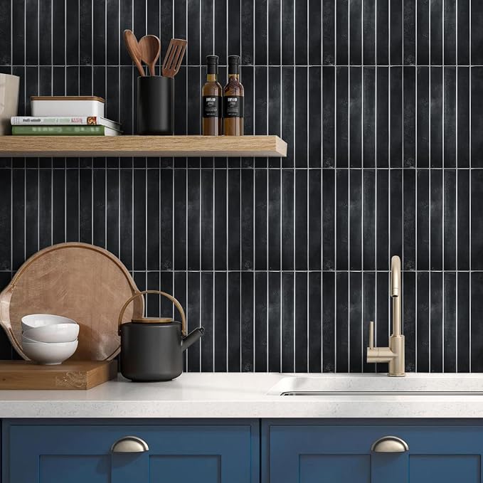 10 Sheet 9 * 11.4 in backsplash Tiles Peel Stick for Kitchen Bathroom Laundry RV Wall Decor, Thickened Wall Tile Stickers Stick on Tile backsplash for Room Decor (Black)