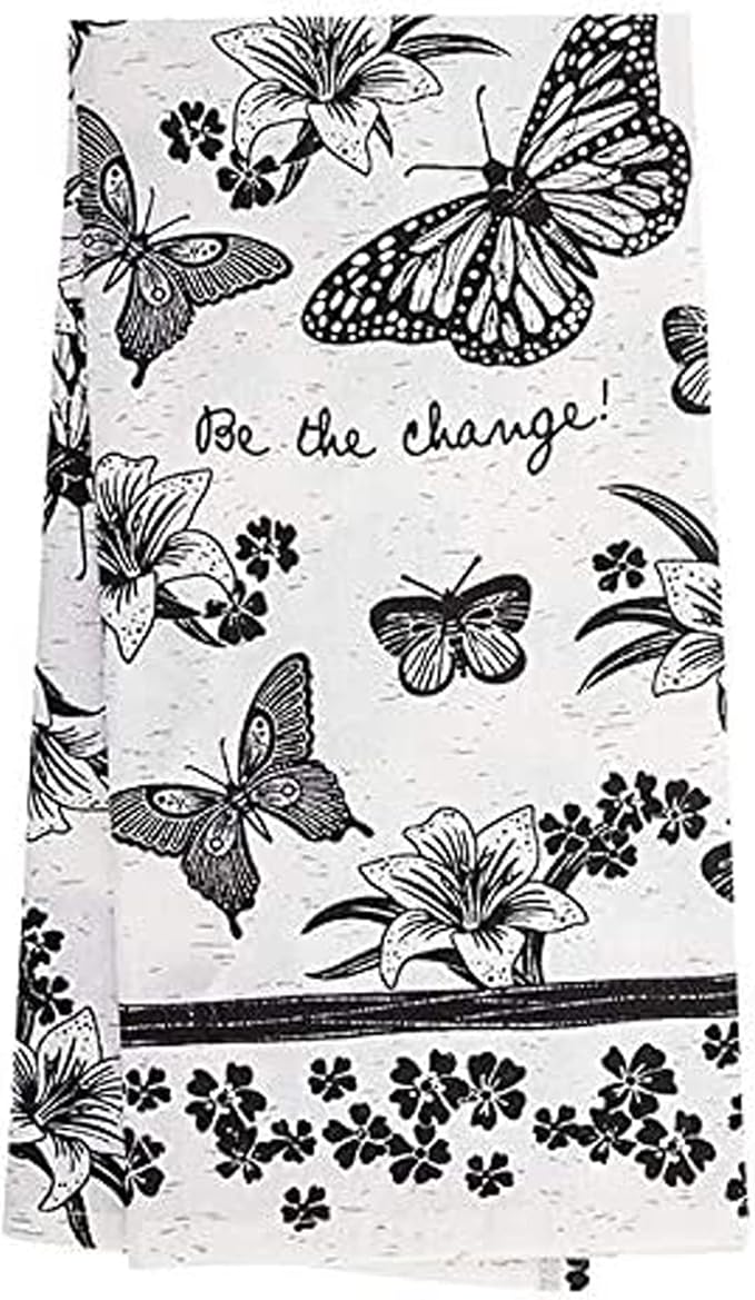 Karma Gifts Black and White Boho Tea Towels, 28" L x 20" W, Butterfly
