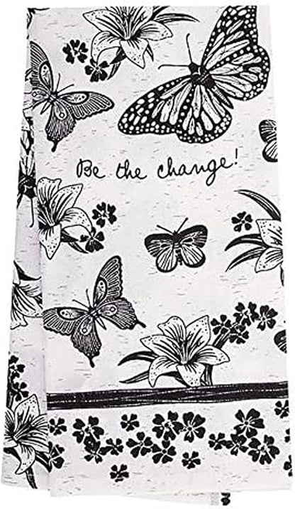 Karma Gifts Black and White Boho Tea Towels, 28" L x 20" W, Butterfly