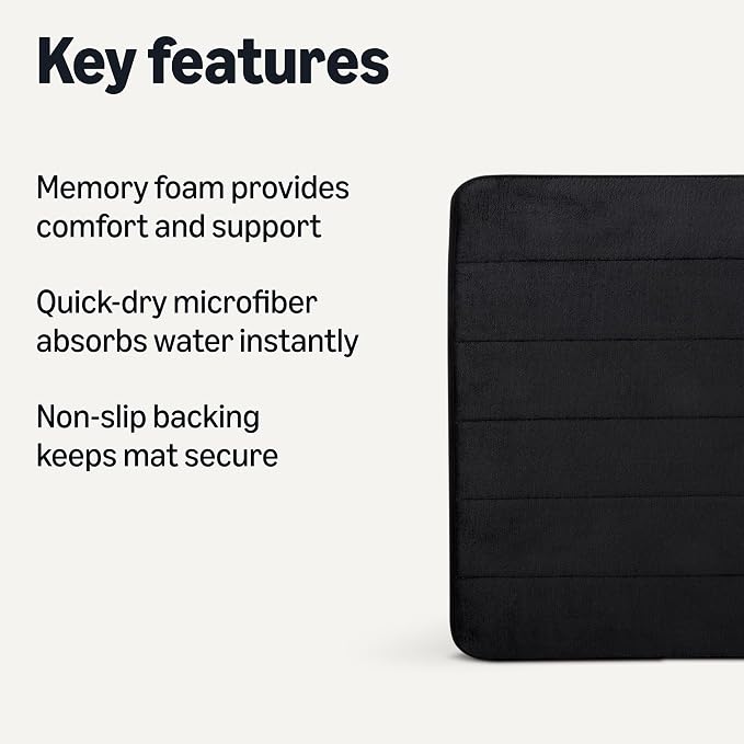 Amazon Basics Absorbent & Fast Dry Plush Memory Foam Bath Mat, 17 x 24 in, Black