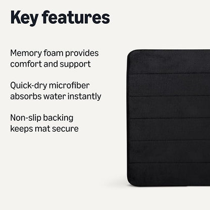Amazon Basics Absorbent & Fast Dry Plush Memory Foam Bath Mat, 17 x 24 in, Black