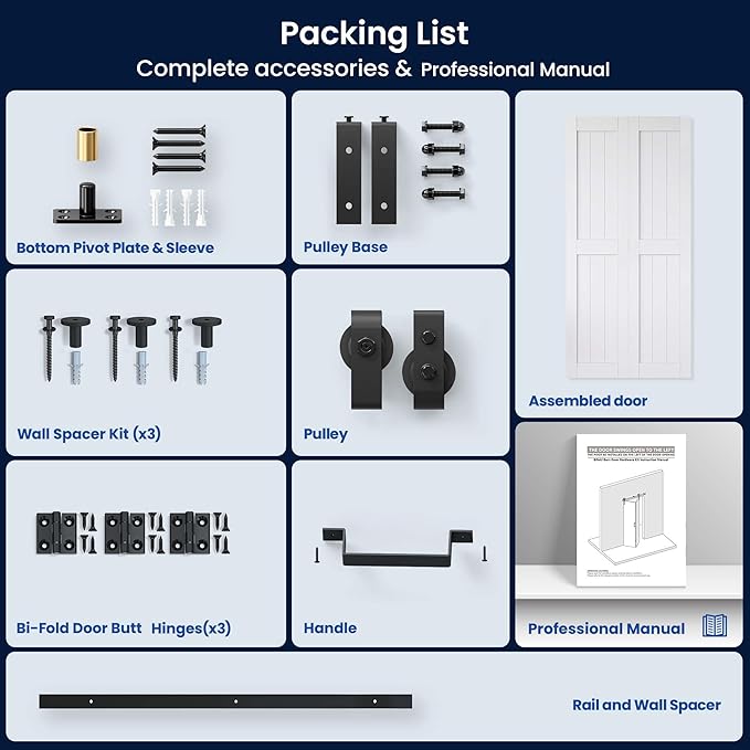 SMARTSTANDARD Bifold Barn Door 24" x 84", MDF Bi-Fold Sliding Closet Doors | Hardware Kit Included, Pre-Finished Easy Assembly, Water-Proof PVC Surface & Save Space, H-Frame, 28" Track for 2 Doors