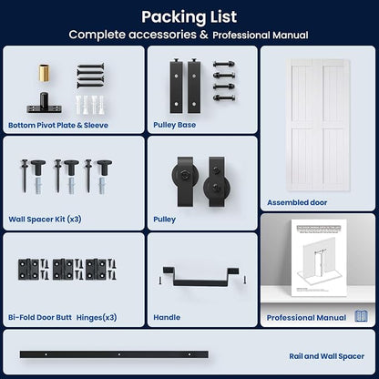 SMARTSTANDARD Bifold Barn Door 32" x 84", MDF Bi-Fold Sliding Closet Doors | Hardware Kit Included, Pre-Finished Easy Assembly, Water-Proof PVC Surface & Save Space, H-Frame, 36" Track for 2 Doors