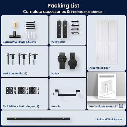 SMARTSTANDARD Bifold Barn Door 40" x 84", MDF Bi-Fold Sliding Closet Doors | Hardware Kit Included, Pre-Finished Easy Assembly, Water-Proof PVC Surface & Save Space, H-Frame, 44" Track for 2 Doors