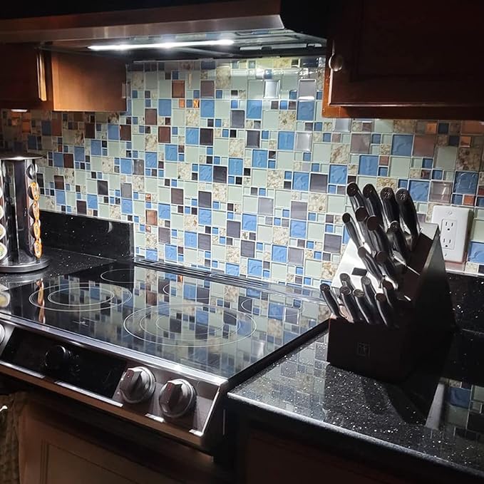Blue Sea Glass Tile Backsplash Beach Style Mosaic Tiles Real Seashell Inside (Pack of 5 Sheets)