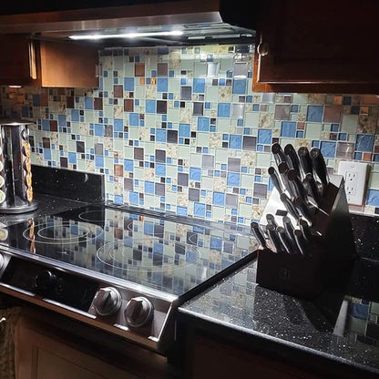 Blue Sea Glass Tile Backsplash Beach Style Mosaic Tiles Real Seashell Inside (Pack of 5 Sheets)