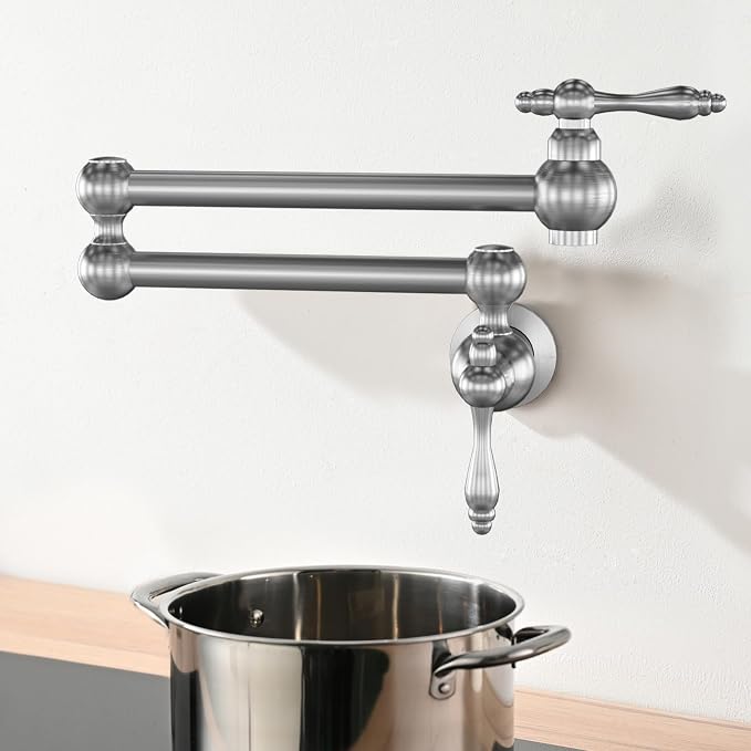 Faucets with Wall Mount Double Joint Swing Arms - Leak Free Design with High-Flow Aerators - Retractable & Folding for Space Saving