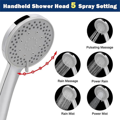 NearMoon Filtered Shower Head, High Pressure 8″Square, 5 settings Handheld Rain Shower Filter Combo with Self-adhesive Holder/1.5M Hose -1 Replaceable Filter Cartridge (Chrome Finish)