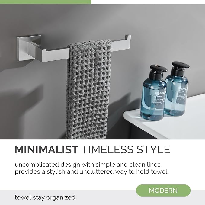 Angle Simple Hand Towel Holder Brushed Nickel, Bathroom Towel Bar 10.24" | Sturdy SUS304 Stainless Steel, Square Hanger with Open Arm, Space Saving Home Decor, Screws Mounted