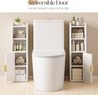 Yoobure Fluted Small Bathroom Storage Cabinet, Narrow Toilet Paper Cabinets | 7.9" D x 7.9" W, Wood Slim Corner Floor Cabinet with Door& Adjustable Shelf, Skinny Bathroom Organizer for Small Spaces,White