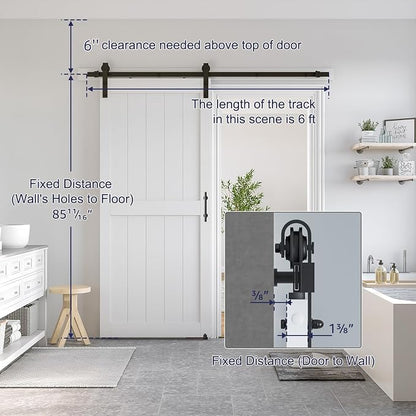 SMARTSTANDARD 34" x 84" White Sliding Barn Door with 6FT Black Hardware | Pre-Drilled Ready to Assemble, Waterproof PVC Coating, H-Frame