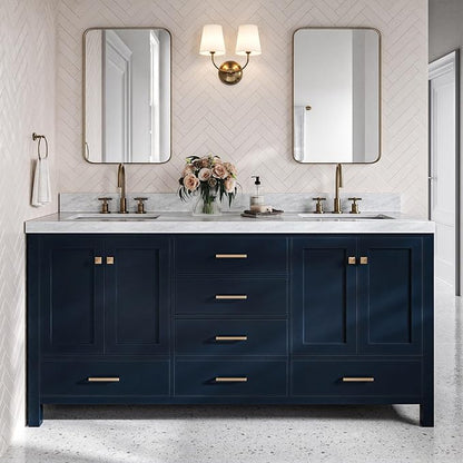 Beckford 72" Midnight Blue Double Bathroom Vanity with 2" Edge Italian Carrara Marble Top, Dual Rectangular Undermount Sinks, 4 Soft Closing Doors, 6 Dovetail Drawers, Brushed Nickel