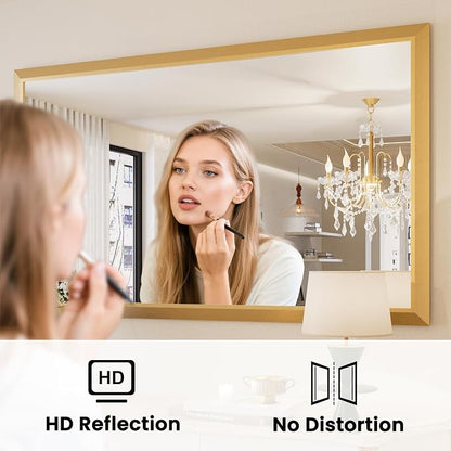 Bathroom Mirror for Wall, 48 X36 Inch (Brushed Gold Frame) | Thick Metal Framed, HD Reflection, Anti-Rust, Hang Horizontally/Vertically, Suitable for Bathroom, Farmhouse, Entryway