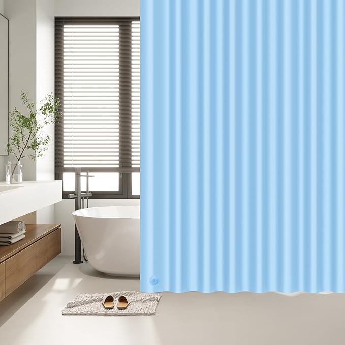 EHZNZIE Shower Curtain Liner Light Weight PEVA, Shower Liner 72x72 Inches, Waterproof, No Chemical Smell with 12 Rust Proof Metal Grommets for Bathroom Shower Curtain, Light Blue