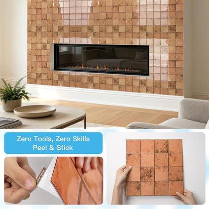 Art3d 10-Pack Heavy-Duty Peel and Stick Backsplash, 12x12 Inch Self-Adhesive Wall Tile Stick on Kitchen Countertop, Terracotta
