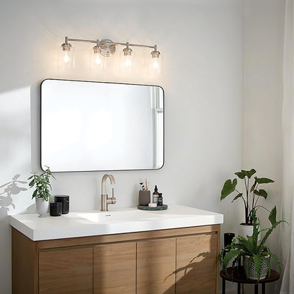 Kichler Winslow 30" Vanity Light in Brushed Nickel, 4-Light Transitional Bathroom Light with Clear Seeded Glass. (30" W x 9.25" H), 45887NI