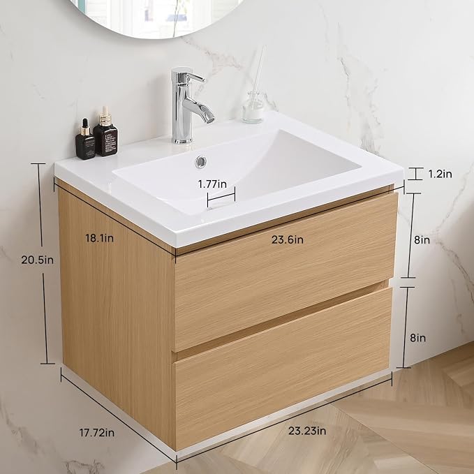 Wall-Mount Bathroom Vanity with Sink Combo, Cabinet Included, Large Drawers for Ample Storage (Wood, 48“)