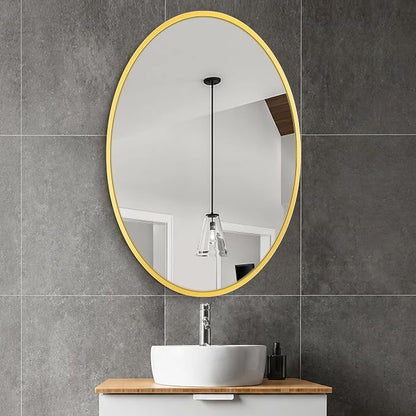 38x26 Gold Oval Bathroom Mirror for Over Sink, Aluminum Frame | HD Reflection No Distortion, Aluminum Frame, Mounting Hardware for Vertical or Horizontal Mount