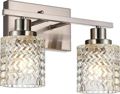 MELUCEE 2-Light Wall Sconce Lighting with Hammered Glass Shade | Brushed Nickel Bathroom Lights Over Mirror, Modern Vanity Lighting Fixtures for Porch Entryway Stair