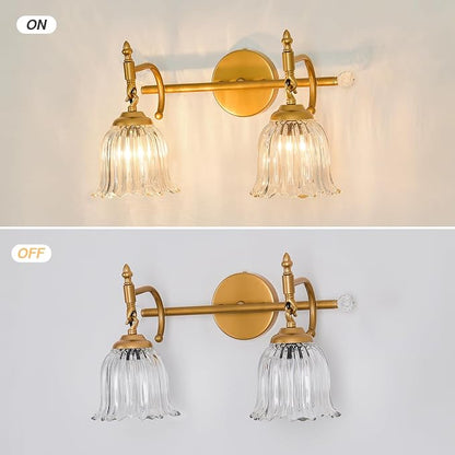 CVKASH 2-Light Bathroom Vanity Light Fixtures Over Mirror,Brushed Gold Modern Vanity Light with Glass Shade Vintage Wall Sconce for Bedroom Dressing Room Living Room Hallway Cabinet