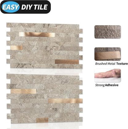 Art3d Faux Stone Peel & Stick Backsplash Tile, 20 pcs, Ecru Slate | PVC, Multi-Style Decor Sheets, Waterproof, Traceless Peel, No Wall Damage, Ideal for Kitchen