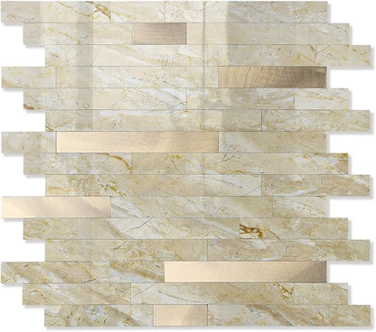 Yipscazo 2026 New Upgrade Peel and Stick Backsplash, Stick on Backsplash Tiles for Kitchen, Bathroom, Fireplace (10 Sheets, Polished Beige Yellow)