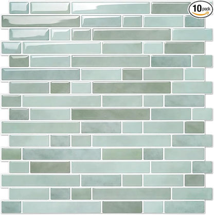 STICKGOO Thicker Peel and Stick Backsplash Tile for Kitchen and Bathroom | 10 Sheets of 12”×12” - 3D Vinyl Self Adhesive Wall Tiles Stick on Backsplash for Kitchen & Bathroom(Solna Green)